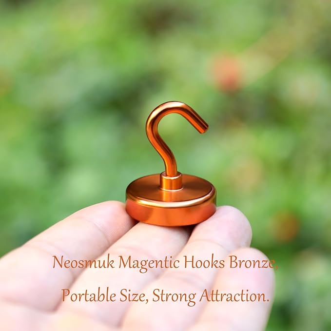Neosmuk Magnetic Hooks,Heavy Duty Earth Magnets with Hook for Refrigerator, Extra Strong Cruise Hook for Hanging, Magnetic Hanger for Curtain, Grill(Bronze, 6 Pack)