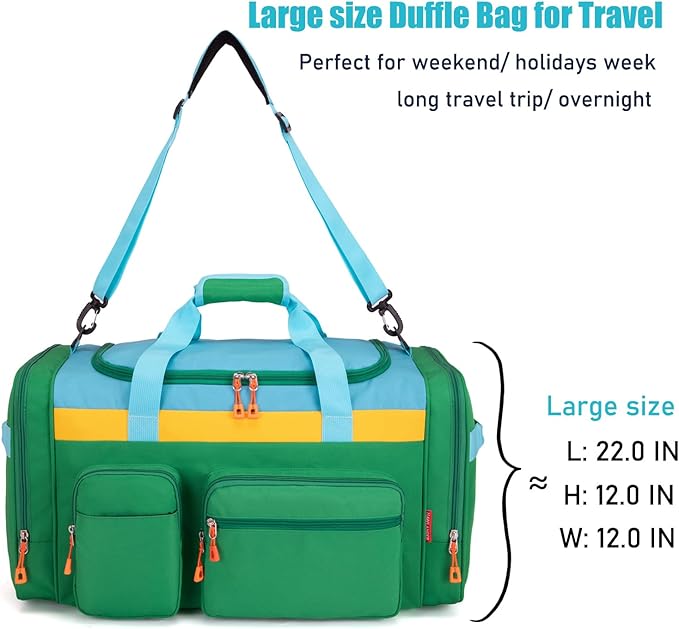 HawLander Large Kids Duffle Bag for Travel, Overnight, or Weekender, 22" inch (Green Yellow)