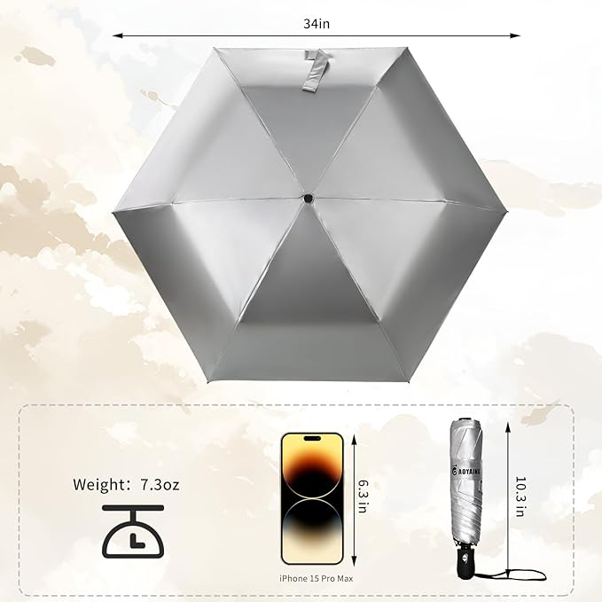 GAOYAING Mini Compact Travel Umbrella with Reflective Safety Stripes, Portable Folding Design with Case