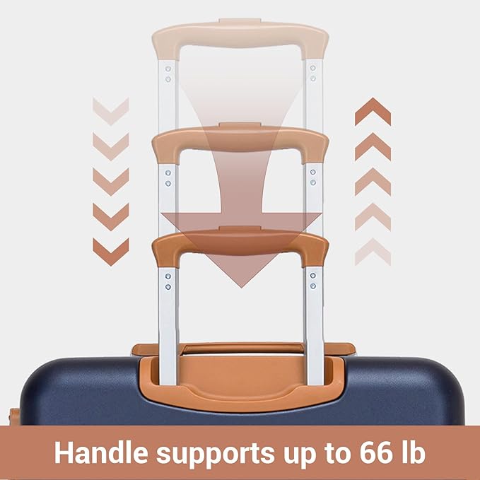 Kono 24 Inch Check In Suitcase Expandable Luggage, Business Travel Suitcase for 5-7 Days, Durable ABS+PC Hardshell with Side Handles & Kick Plates, Double Spinner Silent Wheels, Navy/Brown