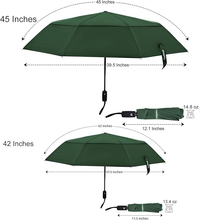 TradMall Travel Umbrella, 42/45 Inches Double Vented Canopy Windproof Automatic Strong Compact Folding Umbrellas for Rain Women and Men