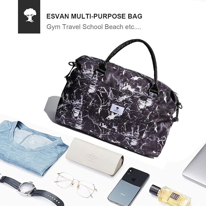 ESVAN Travel Tote Duffel Gym Bag,Weekender Overnight Carry-on Tote Crossbody Bag with Wet Pocket and Trolley Sleeve Upgraded