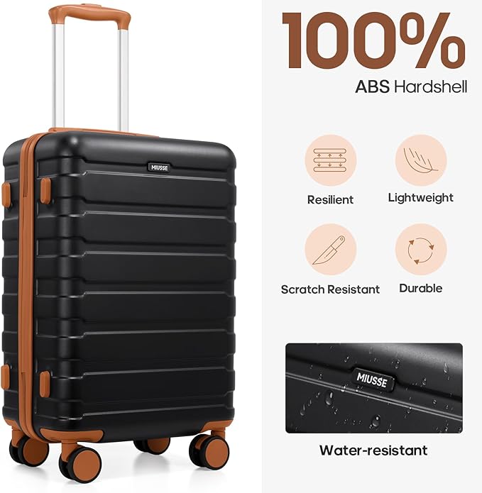 Luggage Sets 3 Piece, 20 Inch Hardshell Carry On Luggage 22x14x9 Airline Approved, Suitcase with TSA Locks & YKK Zippers, Carry On Suitcase with Wheels for Men & Women Travel