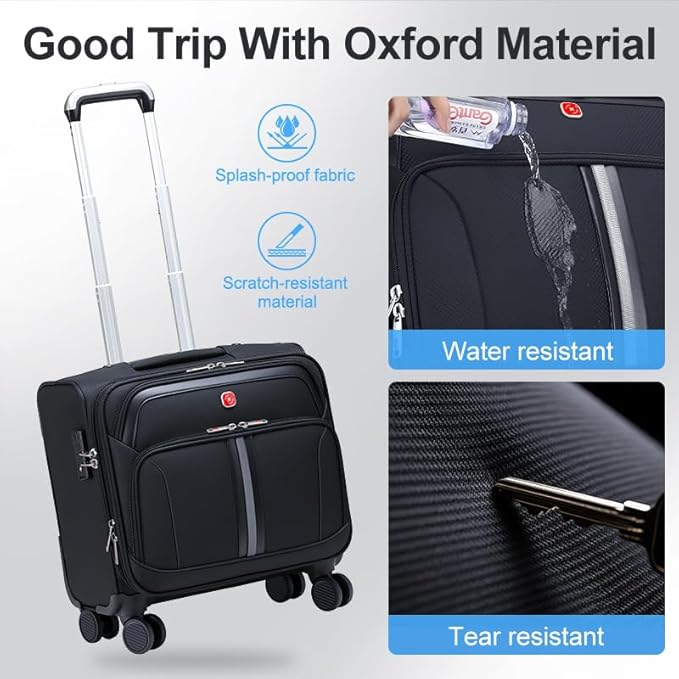 Underseat Carry-On Luggage Lightweight Rolling Tote Bag with 4 Spinner Wheels (Black, 16-Inch)