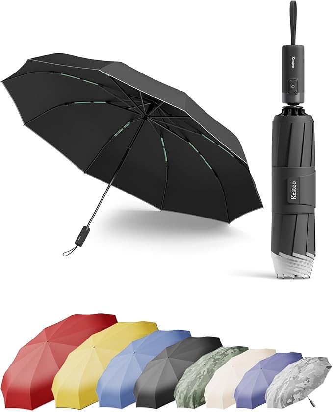 Windproof Travel Umbrella for Rain, Withstand 85MPH Winds, 54 Inch Automatic Reverse Fold Umbrellas Easy Auto Open Close, Portable Compact Umbrella Includes Cover Bag, Perfect for Travel, Car, Commute, Women Men, Backpack
