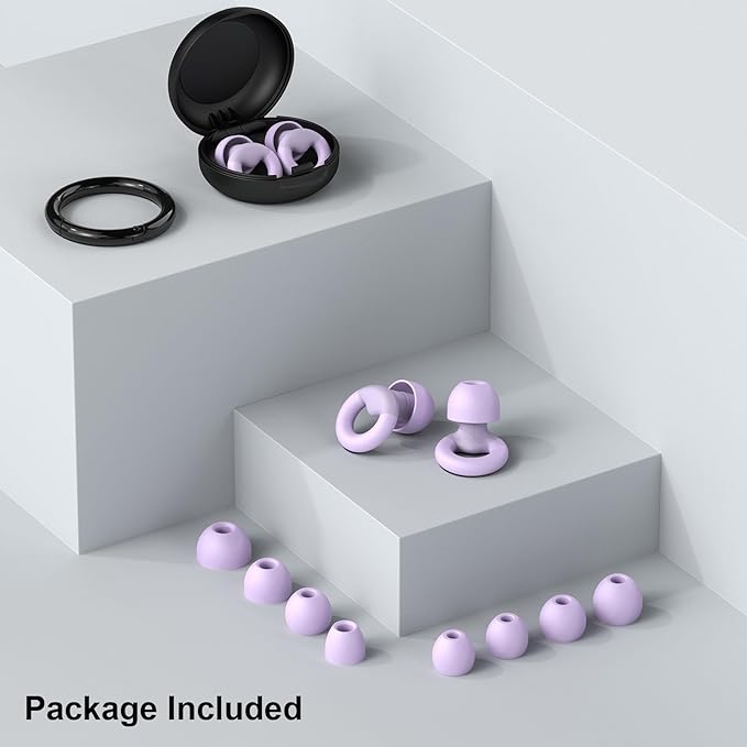 Ear Plugs for Sleeping, 2 Pairs of Reusable Earplugs for Noise Reduction 25dB-30dB with 8 Ear Tips, Soft Hearing Protection Ear Plugs for Concert,Noise Sensitivity, Study & Work