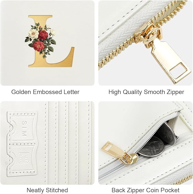 Passport Holder for Travel Personalized Passport Holder Initial Letter Rose Flower RFID Blocking Travel Wallets Credit Cards Holder for Women Men, White L