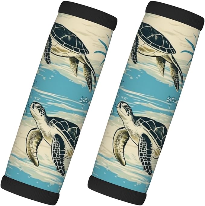 Luggage Handle Wraps Vintage Animal Sea Turtles Luggage Identifiers Soft Neoprene Luggage Handle Wraps For Suitcase Trolley Handle Grip Cover 2 Pack Luggage Tags