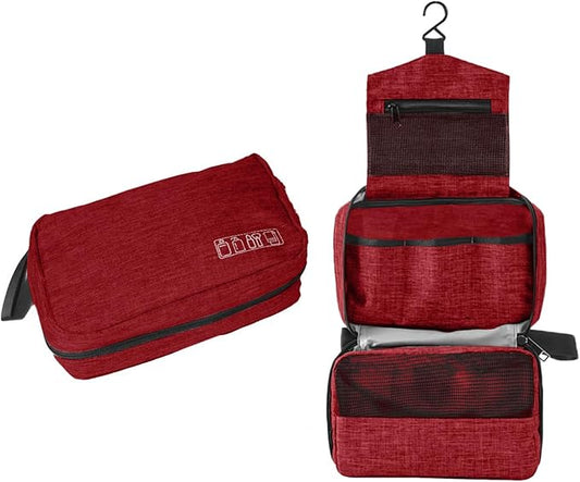 Travel toilet bag is used to store toiletries, Suitable for short-term travel use hanging toilet bag (Burgundy)
