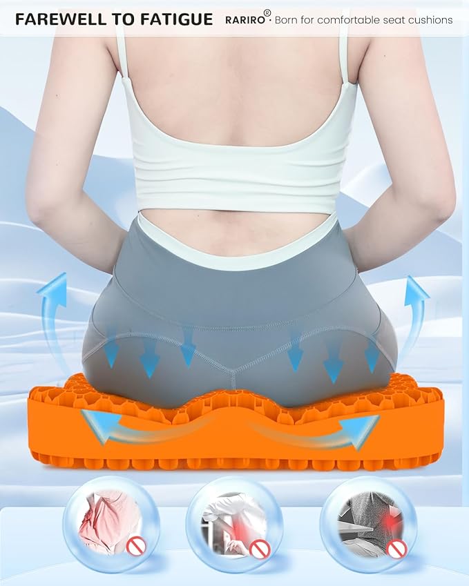 Enlarged 19.7" Gel Seat Cushion, Egg Gel Chair Pads for Wheelchair Pressure Coccyx Sciatica Pain Relief, Cooling Desk Seat Cushion for Kayak, Car, Office Chair Long Sitting[Orange]