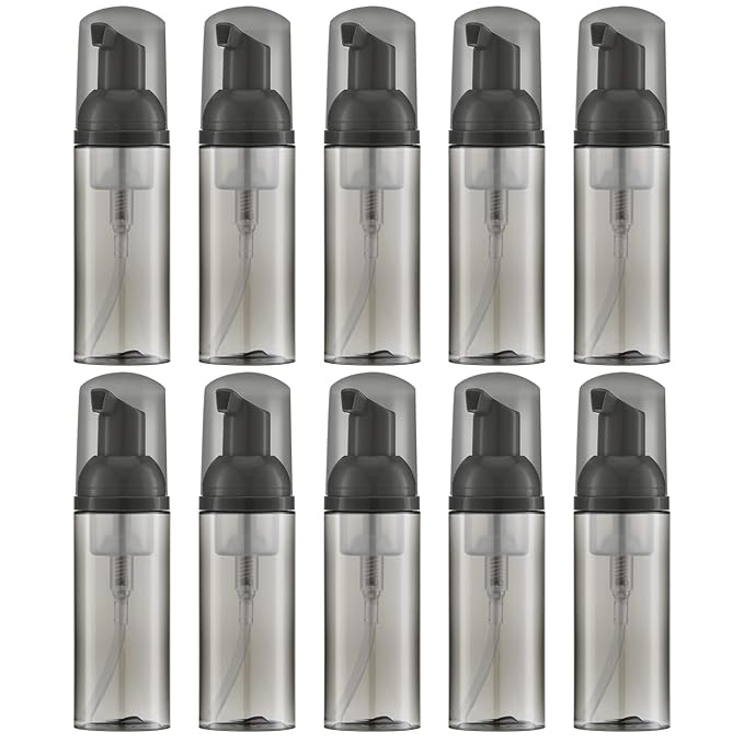 2oz Foam Bottle (10PCS) Empty Foaming Pump Dispenser for Hand Soap, Lash Cleanser, Shampoo to Travel (60ml, Black)