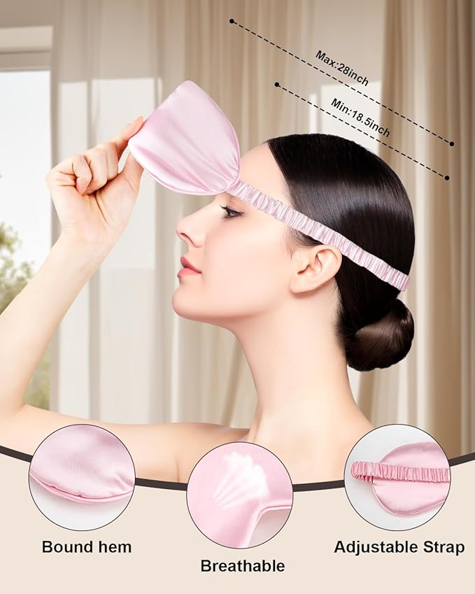 2Pack Silk Sleep Mask,IEKEODI Eye Mask for Sleeping,Elastic Blackout Eye Mask & Blindfold for Full Night's Sleep,Travel and Nap(Pink+Pink)