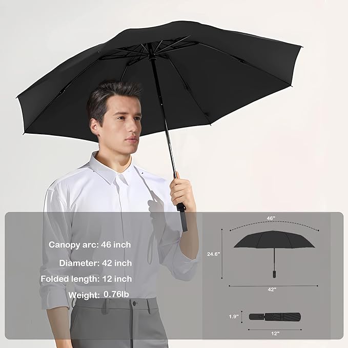 SIEPASA Windproof Travel Compact Umbrella-Automatic Umbrellas for Rain- Folding Umbrella, Travel Compact Umbrella.(Inverted/Black)