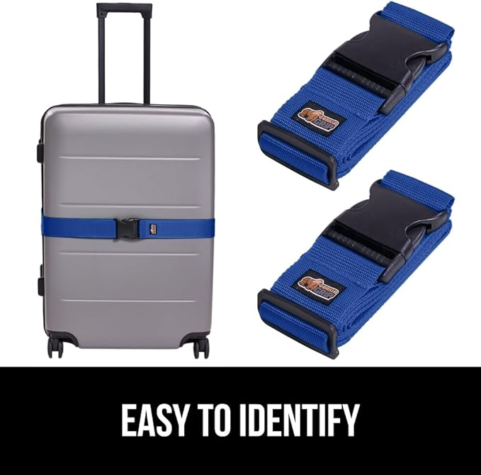 GORILLA GRIP Heavy Duty 8 Pack Adjustable Luggage Straps for Suitcases, Easy to Identify Travel Belt Connector Holds Suitcase Together, Extends Life of Bag, Strap Connects Two Bags, Accessories Blue