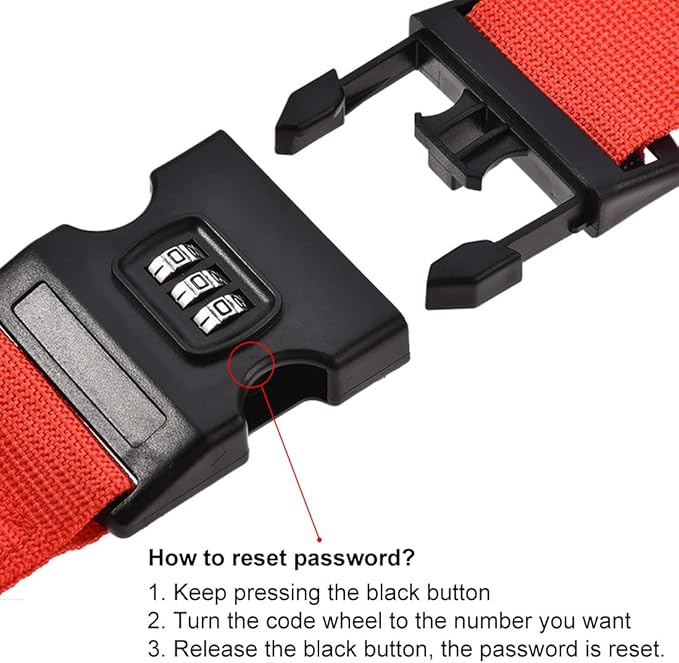 uxcell Luggage Straps Suitcase Belts with Buckle, Combination Lock, 2Mx5cm Adjustable PP Travel Packing Accessories, Red 2Pcs