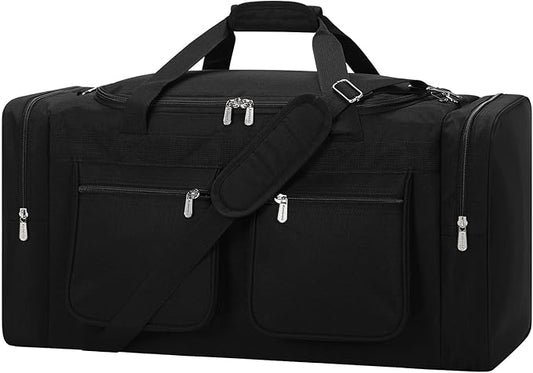 55L Duffle Bag for Travel - 24 inch Heavy Duty Duffel Bag with Multi Pockets for Overnight Weekend Gym Sports Camping(Black)
