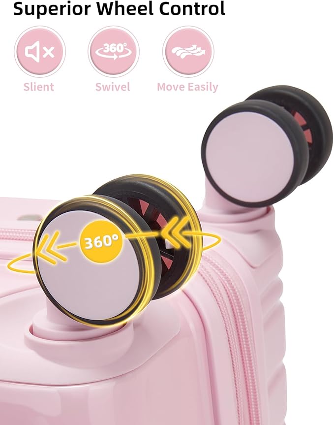 LARVENDER Carry On Luggage 22x14x9 Airline Approved, 20 Inch Expandable PC+ABS Hardside Carry On Luggage with Front Pocket Spinner Wheels TSA Lock for Women Men (Pink)