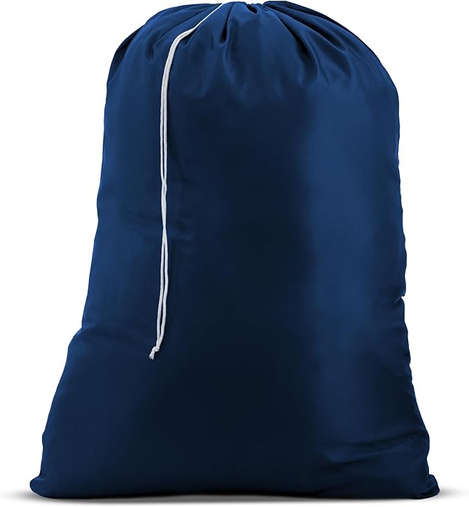 Nylon XL Laundry Bag - Locking Drawstring Closure and Machine Washable. These Bags will Fit a Laundry Basket or Hamper and Strong Enough to Carry up to Three Loads of Clothes (Navy Blue, 30" x 40")