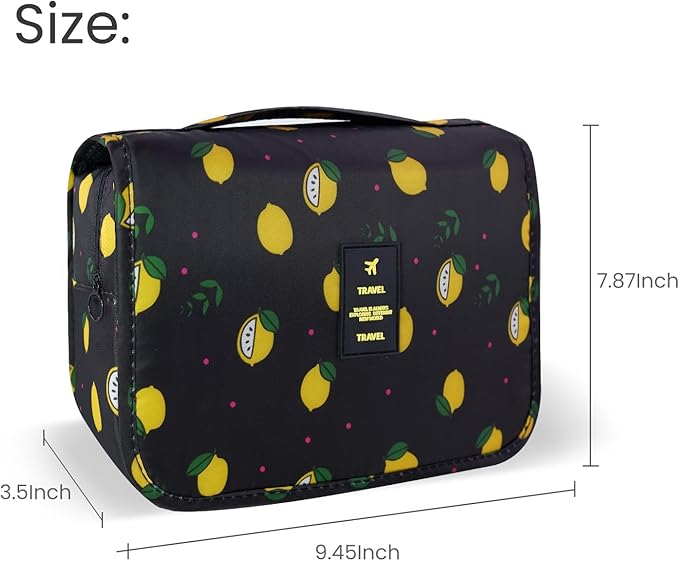 Large Capacity Toiletry Bag Travel Bag with Hanging Hook for Men and Women Waterproof Travel Cosmetic Bag Bathroom Storage Bag for Brushes Set,Full-Sized Shampoo,Accessories -Yellow Lemon