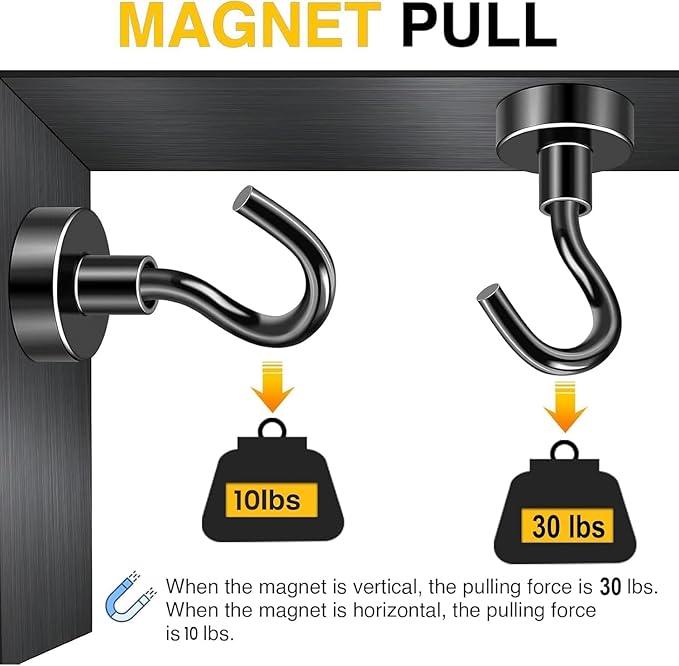 DIYMAG Magnetic Hooks, 30lbs+ Magnet Hook 2026 Cruise Cabin Ship Essentials Heavy Duty Strong Magnets Refrigerator Fridge Hanging for Classroom Beach Vacation Kitchen Grills Home 6 Pack (Black)