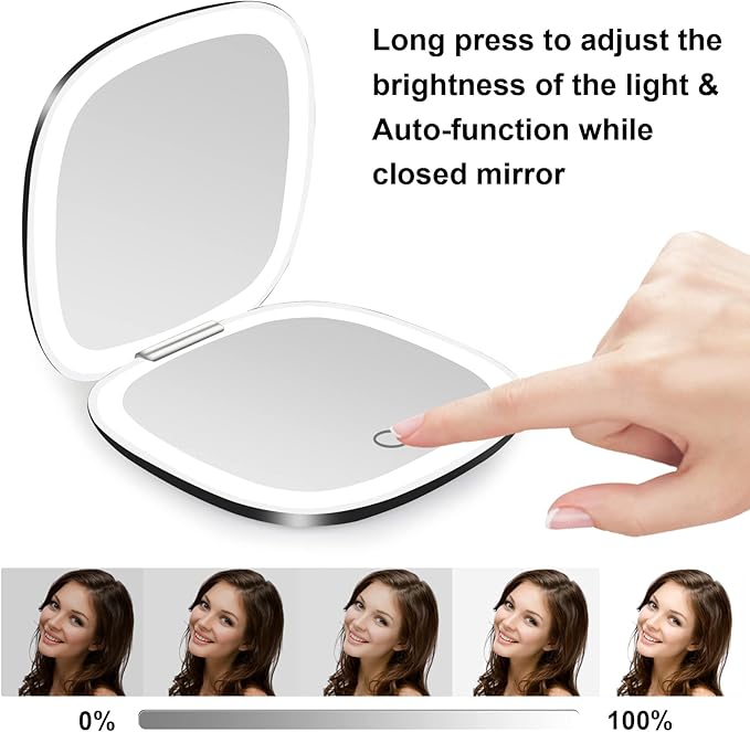 deweisn Compact Mirror, Lighted Travel Makeup Mirror with 1X/10X Magnifying Double Sided Dimmable Portable Pocket Mirror for Handbag, USB Charging(Black)