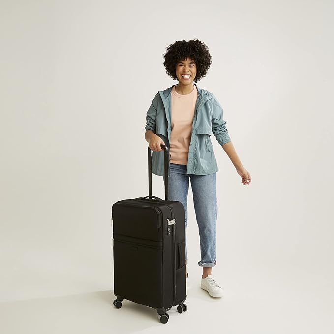 Vera Bradley Women's Softside Rolling Suitcase Luggage, Black, 27" Check In