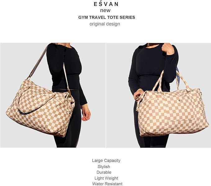 ESVAN Travel Tote Duffel Gym Bag,Weekender Overnight Carry-on Tote Crossbody Bag with Wet Pocket and Trolley Sleeve Upgraded
