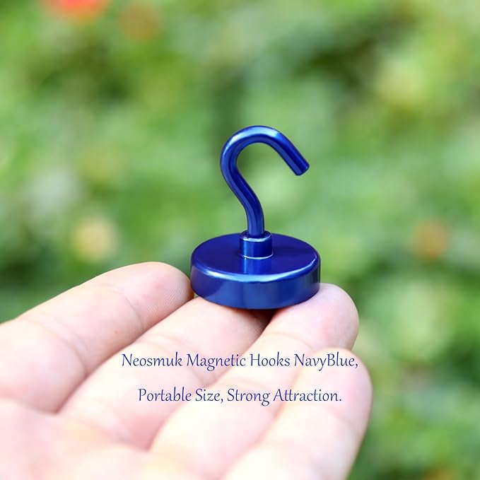 Neosmuk Magnetic Hooks,Heavy Duty Earth Magnets with Hook for Refrigerator, Extra Strong Cruise Hook for Hanging, Magnetic Hanger for Curtain, Grill(Navyblue, 6 Pack)