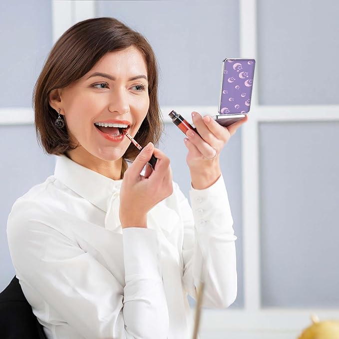Pocket Mirror, Small Travel Mirror with Magnification, Portable Double-Sided Magnifying Cosmetic Mirror for Daily (Purple Moon)