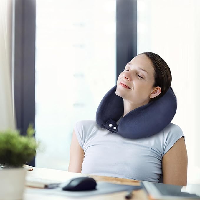 Travel Neck Pillow U Shaped Airplane Pillow Removable Washable Memory Foam Neck Pillows Suitable for Airplanes Traveling Trains Bus Offices Dark Blue