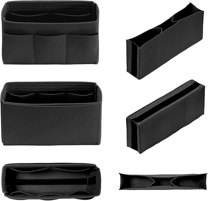 DailyPlus Felt Bag Organizer Insert - Pursue or Tote - 14 Pockets - Black Slender Medium