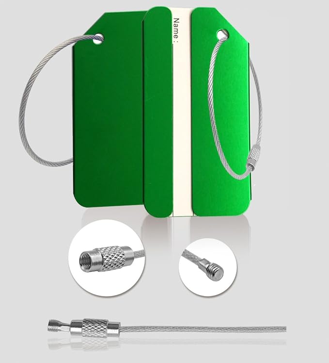 Aluminum Luggage Tags, Luggage Tag Holders for Travel Luggage Baggage Identifier by Ovener (2Pack Green)