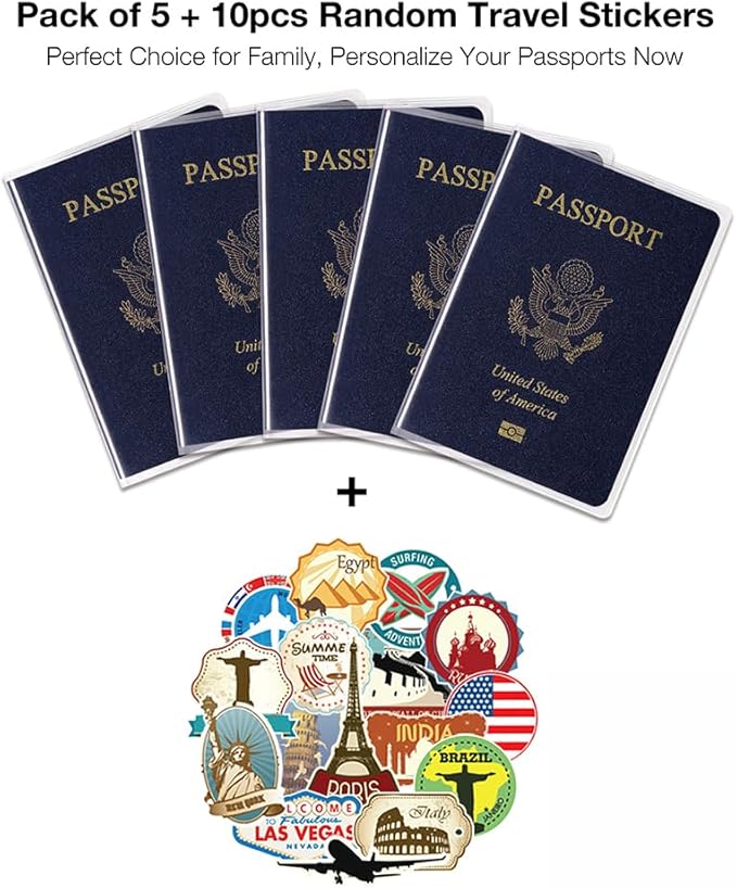 5 Pack Clear Passport Cover, Transparent Plastic Passport Protector