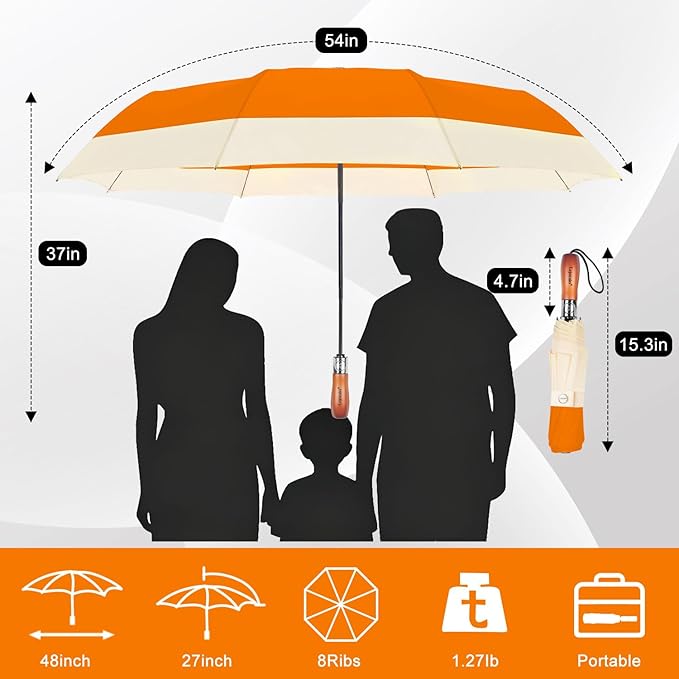Lejorain Compact Golf Umbrella Large - 54inch Travel Big Portable Automatic Folding Umbrella Windproof for Men Heavy Duty 210T Dupont Teflon Coated Umbrella for Rain