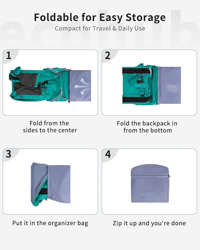 ECOHUB 15L Lightweight Casual Daypack, Packable Backpack for Daily Use, Hiking & Travel, Foldable Small Backpack with Stretch Mesh Pockets, Water-Resistant Nylon, Reflective Design