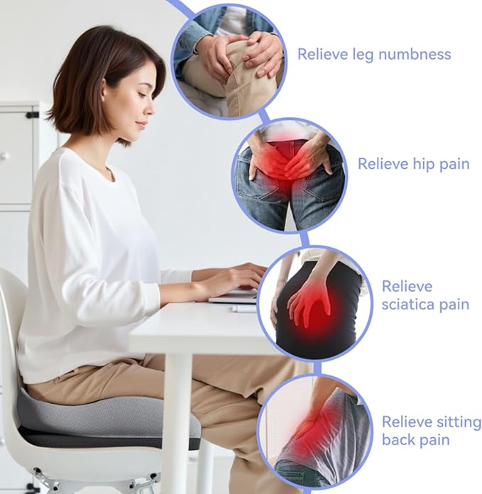 Seat Cushions for Office Chairs Wheelchair Cushion for Long Sitting Back Pain，Memory Foam Seat Car Computer Desk Chair Cushion，Coccyx Cushion for Tailbone Pain Relief Cushion Office Chair Charcoal