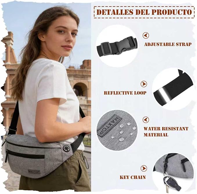 MAXTOP Large Crossbody Fanny Pack with 4-Zipper Pockets,Gifts for Enjoy Sports Festival Workout Traveling Running Casual Hands-Free Wallets Waist Pack Phone Bag Carrying All Phones