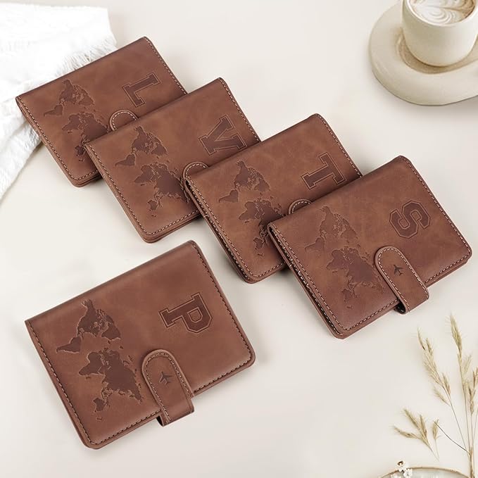 Passport Holder Cover Personalized Initial Letter A-Z Travel Wallet RFID Blocking Passport Cover Passport Book Holders for Women and Men, Brown-P