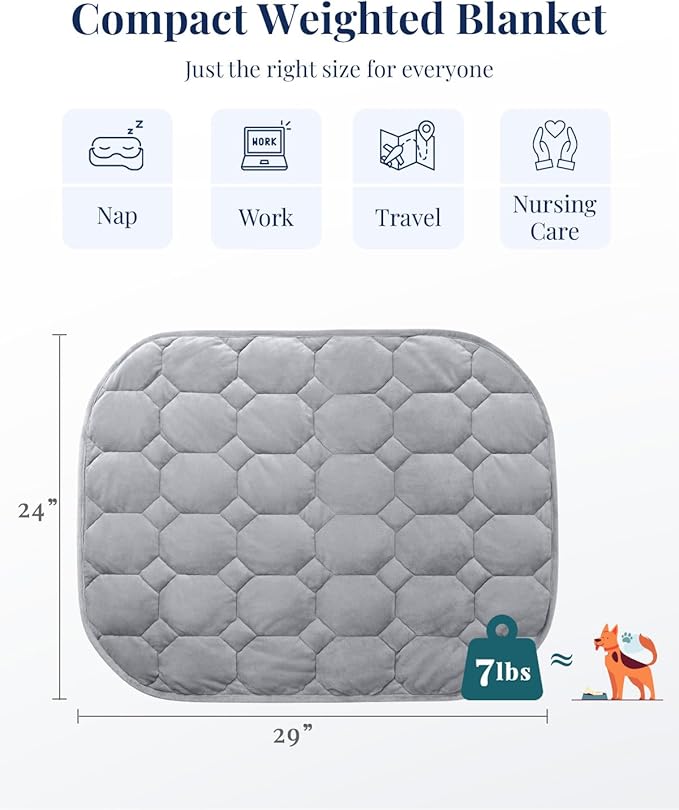 Kivik Weighted Lap Blanket, 7 lbs Weighted Lap Pad for Adults, Small Travel Weighted Blanket for Relaxation, Portable & Breathable, Grey, 24"x29"