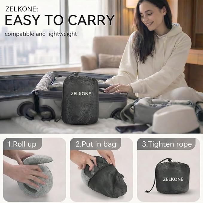 Travel Neck Pillow Memory Foam – Best Airplane Neck Pillow for Long Flights, Soft Ergonomic Neck Support, Compact Travel Pillow for Plane & Car, Airplane Travel Essentials