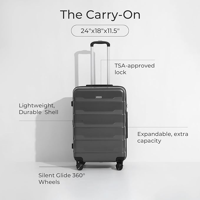 Quatish Checked Luggage 26 inch Large Hard Shell Suitcase with Spinner Wheels, Expandable Durable Luggage with TSA Lock, Smooth Rolling Wheel for Lightweight Travel for Men Women, Grey