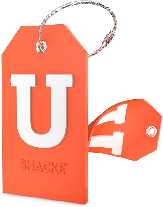 Shacke Initial Luggage Tag with Full Privacy Cover and Stainless Steel Loop – (Letter U)