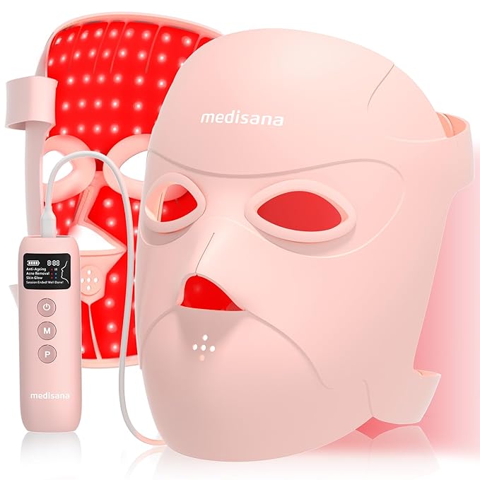 Medisana 3D Red Light Therapy Mask for Face, 336 LEDs Light Therapy Mask with 3 Modes - NIR 830nm, Red 630nm, Blue 415nm - Cordless & Rechargeable LED Face Mask for Home, Skincare Gifts for Women Mom