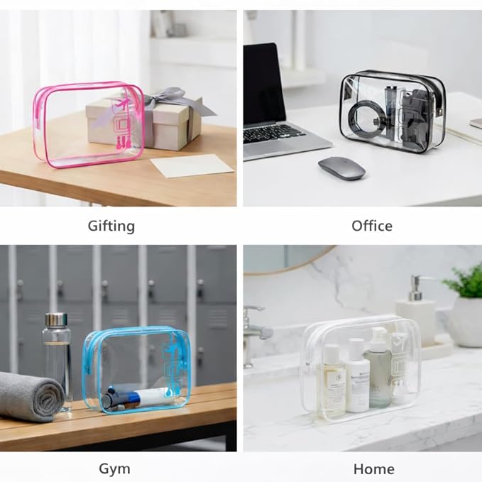 F-color TSA Approved Toiletry Bag 5 Pack Medium - Clear Makeup Bag Travel Quart Size for Women Men, Clear Cosmetic Bag Airport Airline Compliant Carry on Bag, 5 Colors