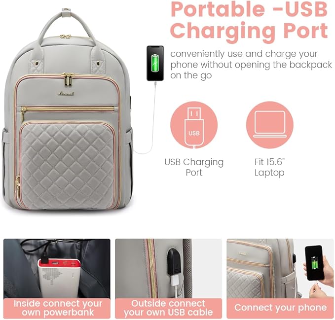 LOVEVOOK Laptop Backpack for Women, Water Resistant Travel Work Backpacks Purse Stylish College Business Teacher Nurse Computer Bag with USB Charging Port, Fits 15.6" Laptop