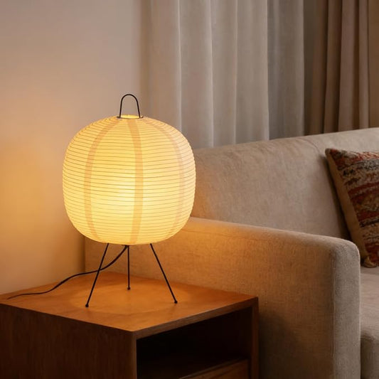 Rice Paper Lamp, Japanese Lantern Lamp for Wabi-Sabi Decor | 3 Color Temperature Bulb Included, Noguchi Paper Table Lamp for Bedroom, Living Room and Beisde, Cozy Ambiance