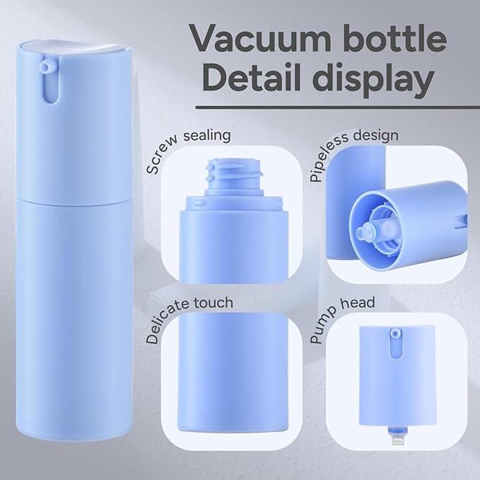 1 oz Airless Pump Bottles, Travel Lotion Container, Skincare Containers for Moisturizer (Plastic, Matte Blue, 3Pcs)