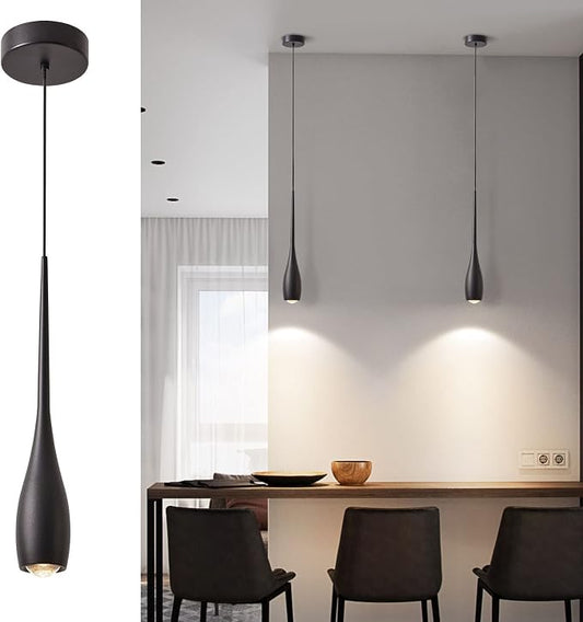 Black Pendant Light for Kitchen Island, LED Dimmable Pendant Light fixtures, Small Modern Industrial Hanging Pendant Light for Over Sink, Bar, Dining Room, Bedside（1-Pack）