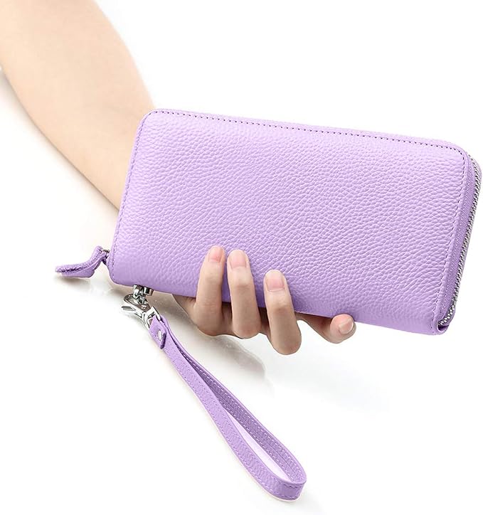 Moflycom Womens Wallet RFID Blocking Genuine Leather Zip Around Wallet Clutch Wristlet Travel Long Purse for Women