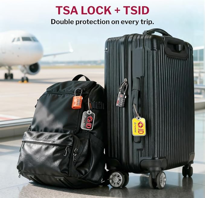 Forge TSA Approved Cable Luggage Locks with TSA008, 4-Digit Combination & Open Alert Indicator, Zinc Alloy Body, 2 Orange Travel Locks with 2 TSID Smart Lost & Found Tags for Luggage & Suitcase